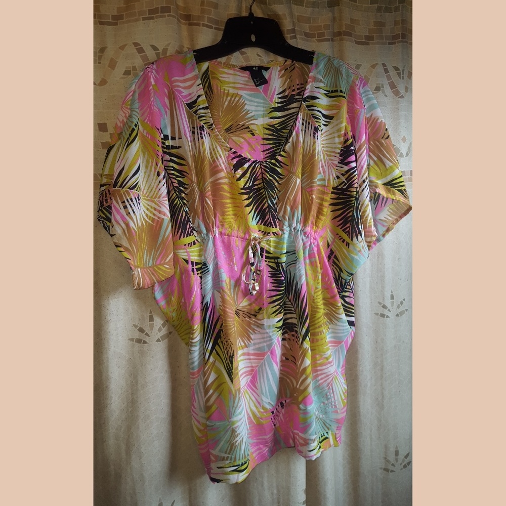 H&M sheer floral loose caftan top Swim Suit Cover